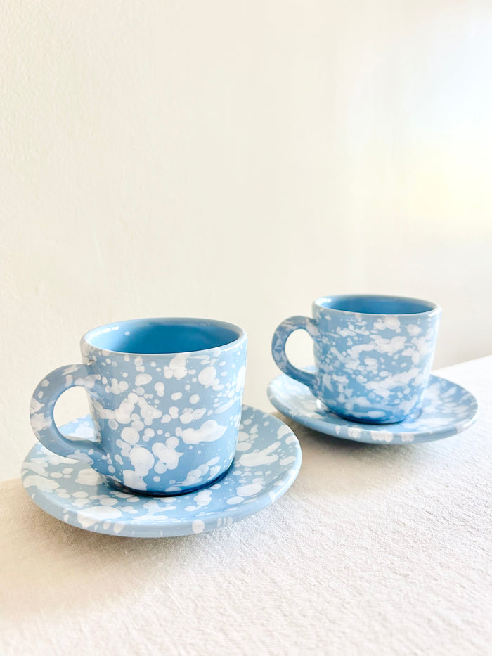 Pompeii Espresso Cup & Saucer - Sky- S/2
