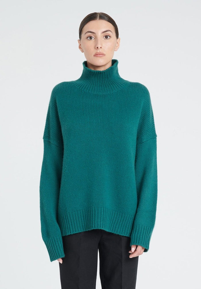 ZAYA 3 Pull col montant en cachemire 10 fils vert foncé