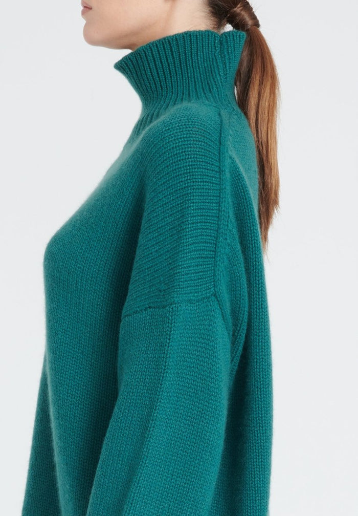 ZAYA 3 Pull col montant en cachemire 10 fils vert foncé