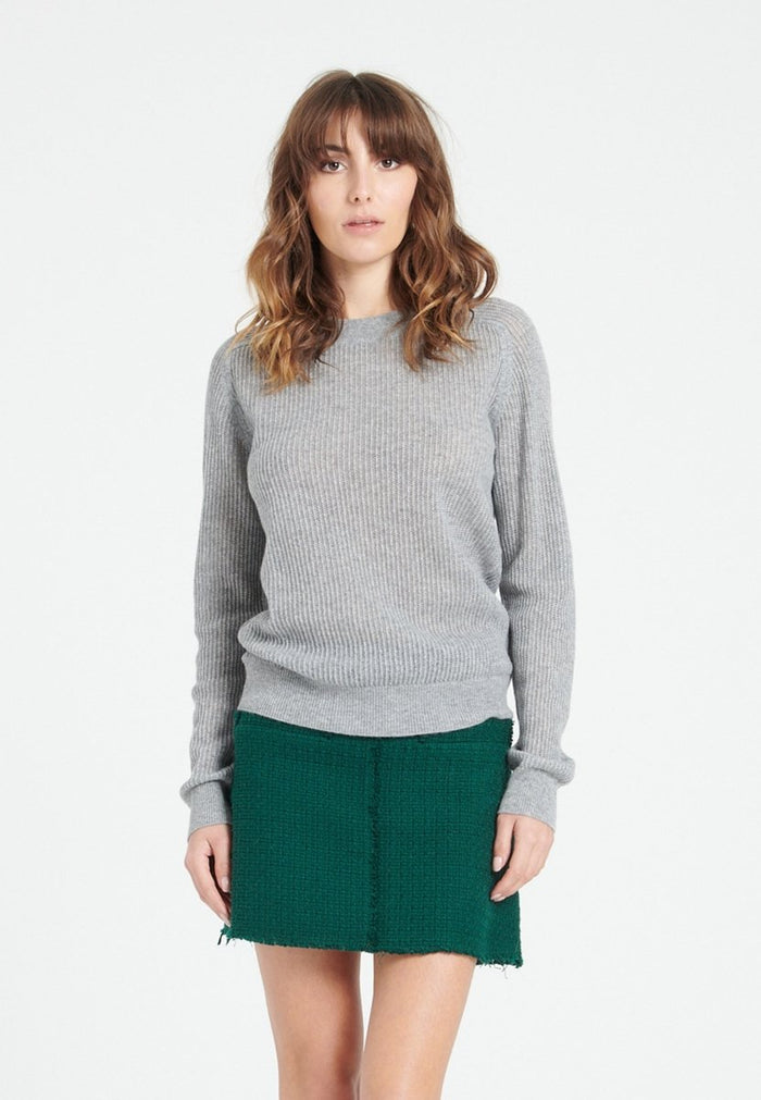 Pull col rond cachemire gris clair femme - LILLY 23