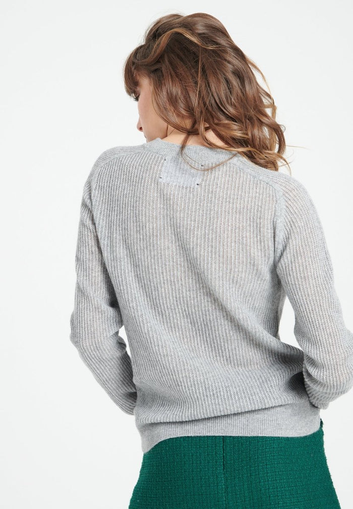 LILLY 23 Pull col rond en cachemire à mailles pointelles gris clair