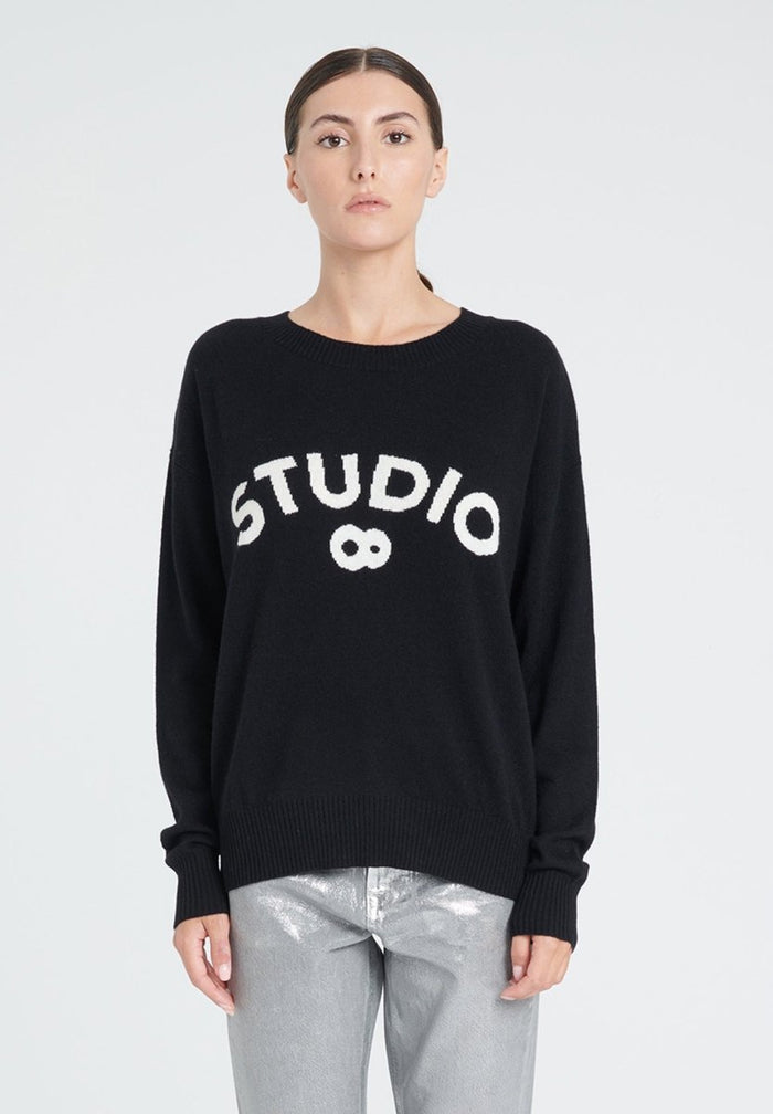 ZAYA 4 Pull col rond " STUDIO 8" en cachemire noir
