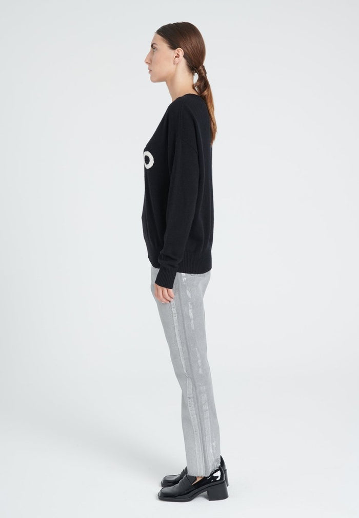 ZAYA 4 Pull col rond " STUDIO 8" en cachemire noir