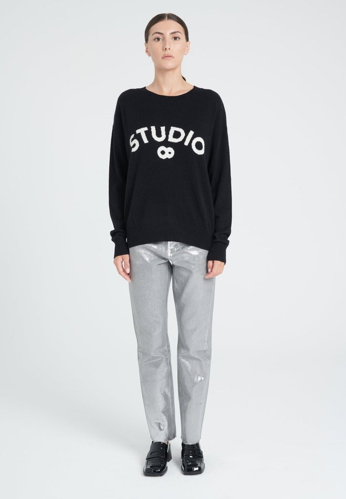 ZAYA 4 Pull col rond " STUDIO 8" en cachemire noir