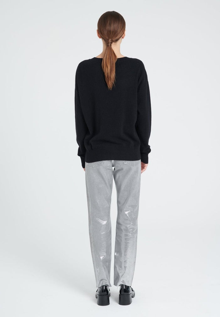 ZAYA 4 Pull col rond " STUDIO 8" en cachemire noir
