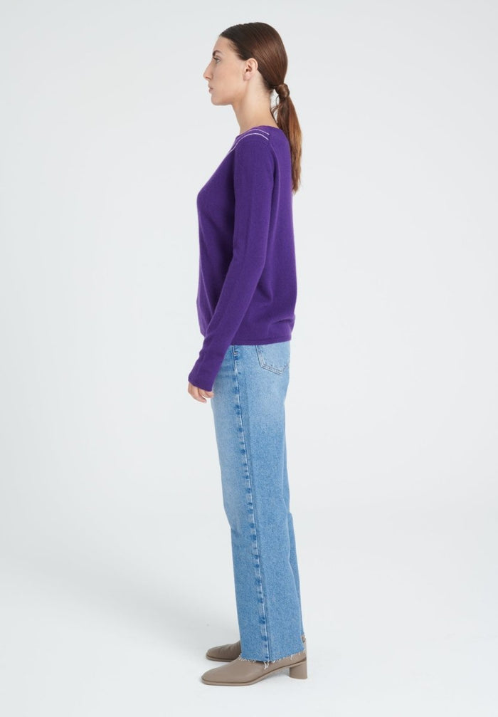 ZAYA 11 Pull col claudine intarsia en cachemire violet foncé