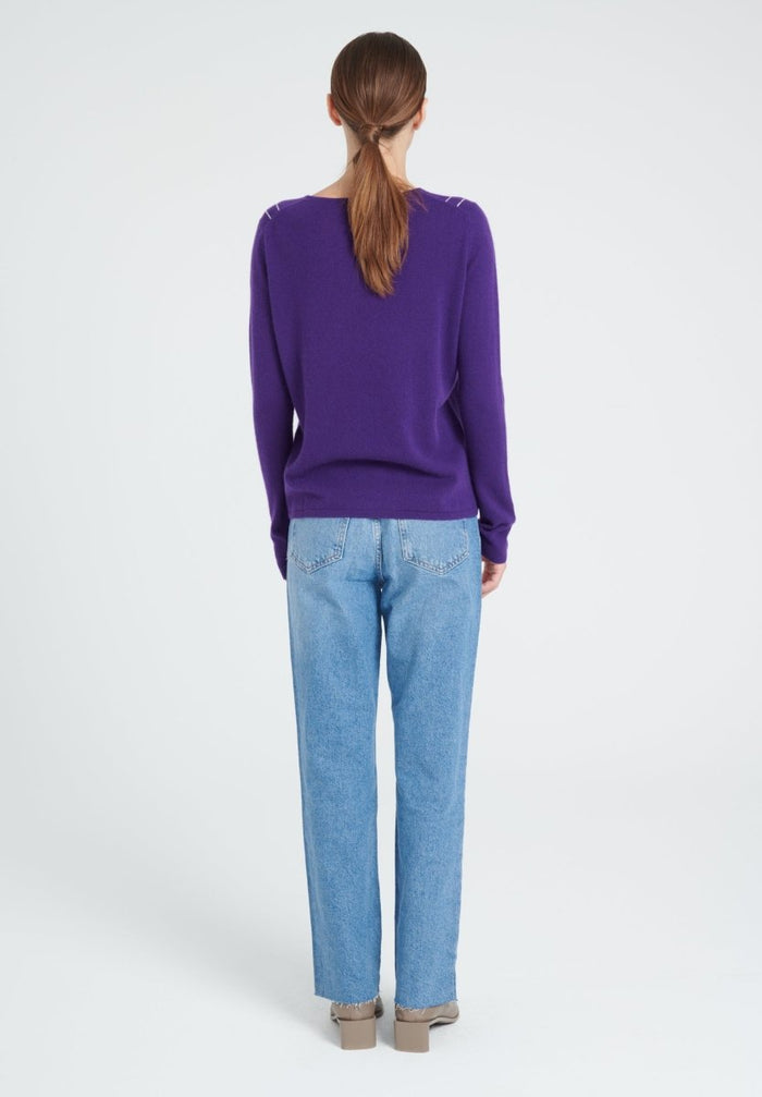 ZAYA 11 Pull col claudine intarsia en cachemire violet foncé