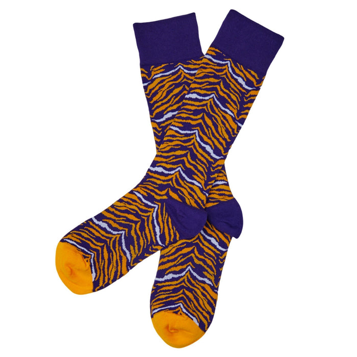 Purple and Gold Tiger Stripe Dress Socks - SARTORO