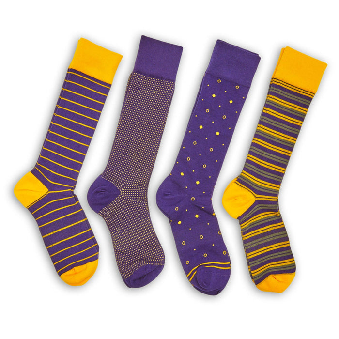 Purple / Gold Dress Socks 4 Pack - SARTORO