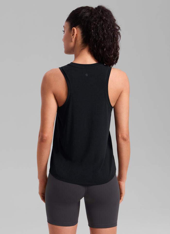 CRZ YOGA Women's Quick Dry Workout Crew Neck Racerback Hip Length Tank Black