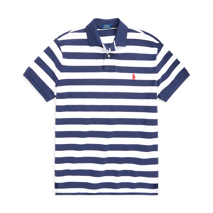 Ralph Lauren - Custom Slim Fit Striped Polo Shirt in White/Navy - Nigel Clare