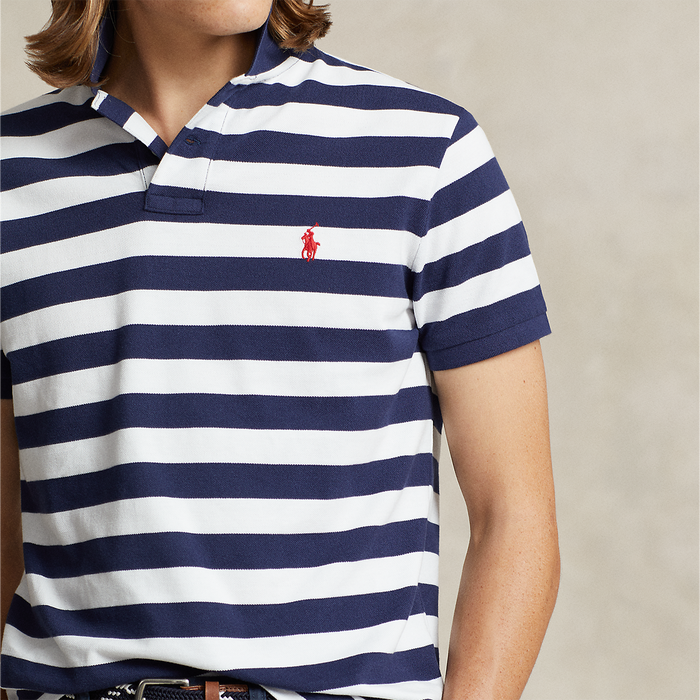 Ralph Lauren - Custom Slim Fit Striped Polo Shirt in White/Navy - Nigel Clare