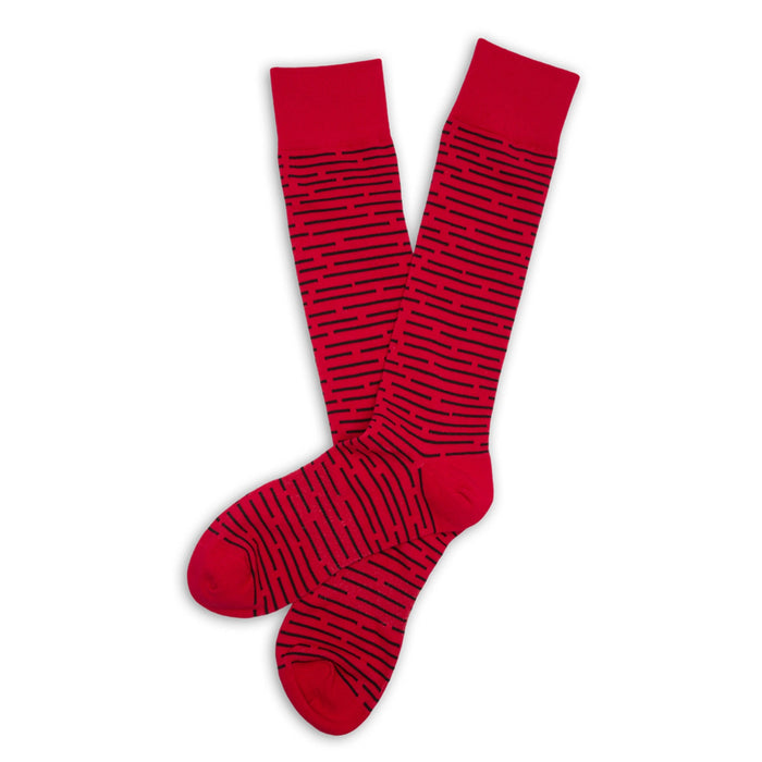 Red / Black Broken Stripe Dress Socks - SARTORO