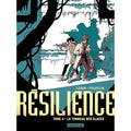 Couverture de la bande dessinée 'Résilience tome 4 Le tombeau des glaces' montrant deux personnages armés dans un paysage glacé et post-apocalyptique.