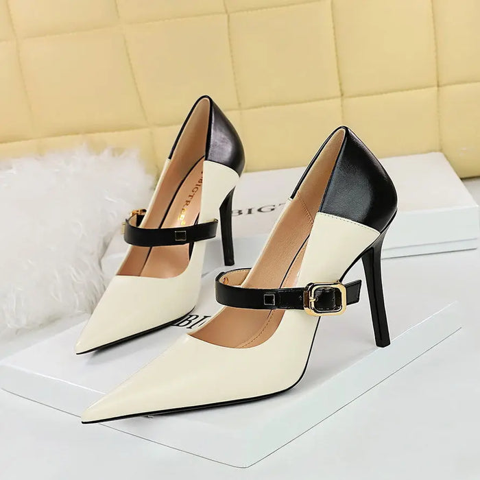 Retro Buckle Stiletto High Heels fashionnsio