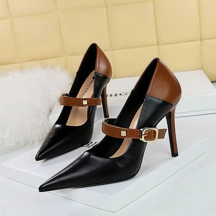 Retro Buckle Stiletto High Heels fashionnsio
