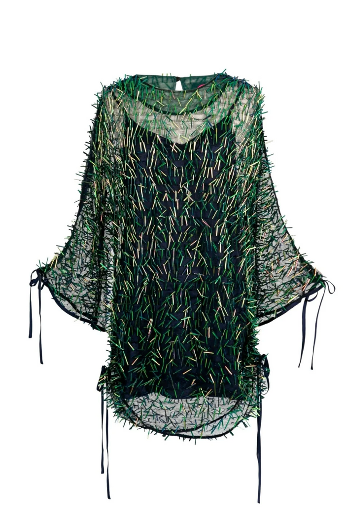 Netting with grass-like pattern on a white background