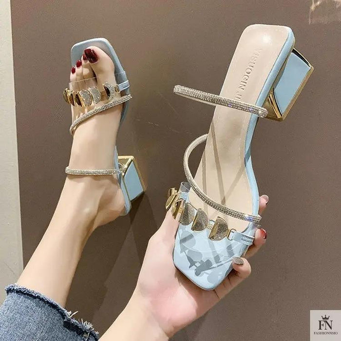 Rhinestone Embellish Flat Sandals - Fashionnsio
