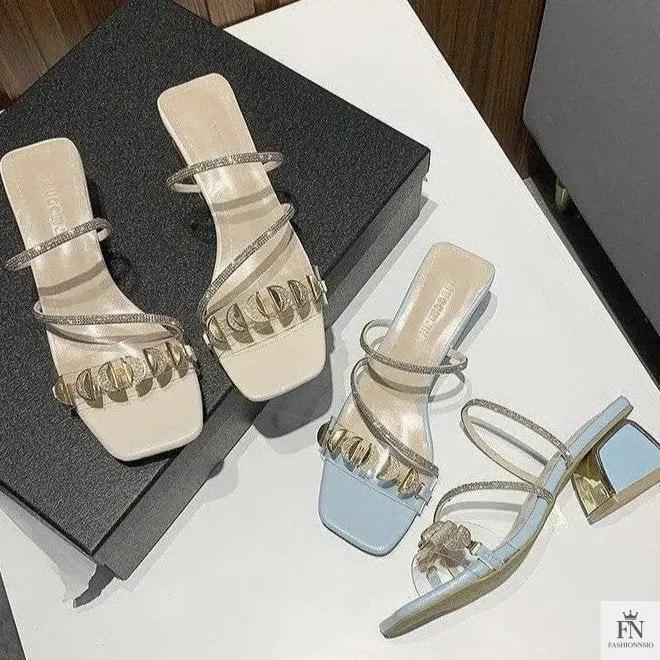 Rhinestone Embellish Flat Sandals - Fashionnsio