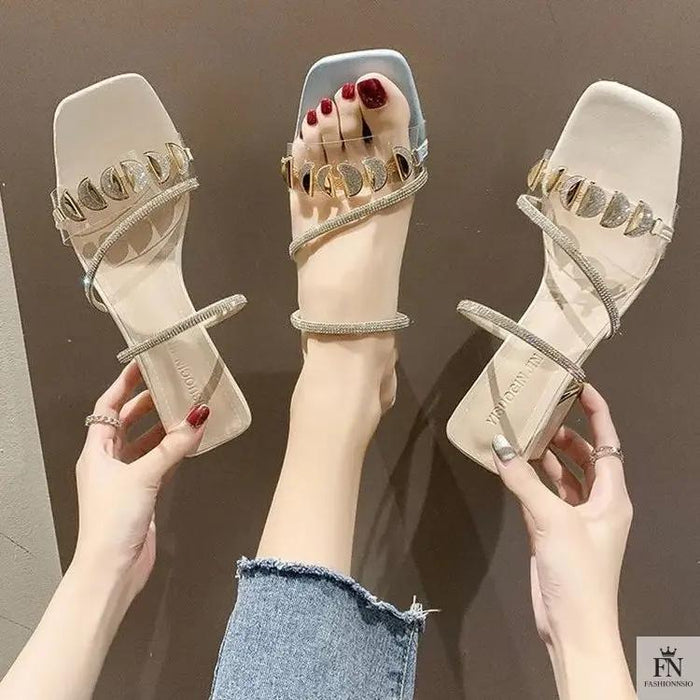 Rhinestone Embellish Flat Sandals - Fashionnsio