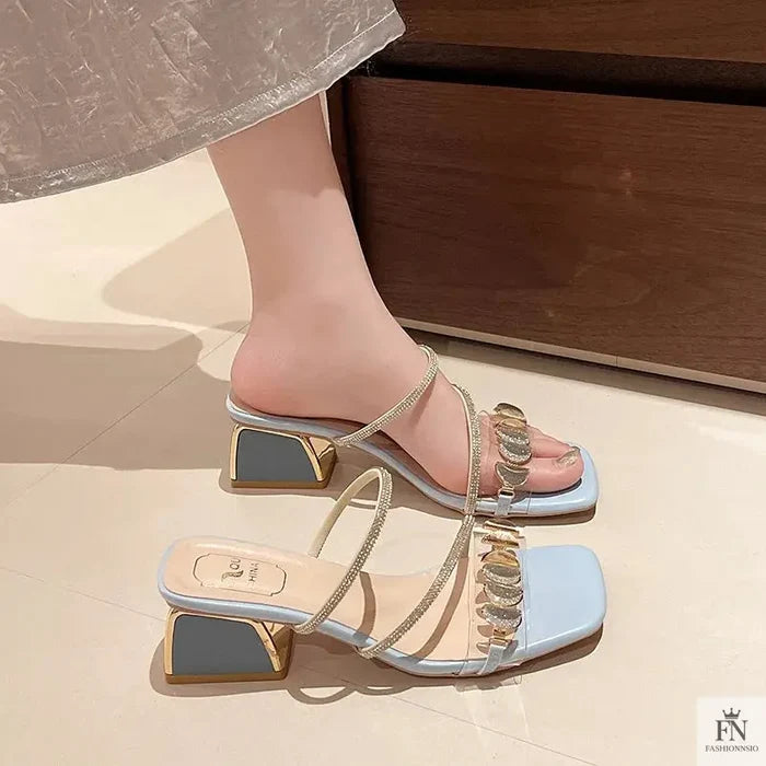 Rhinestone Embellish Flat Sandals - Fashionnsio