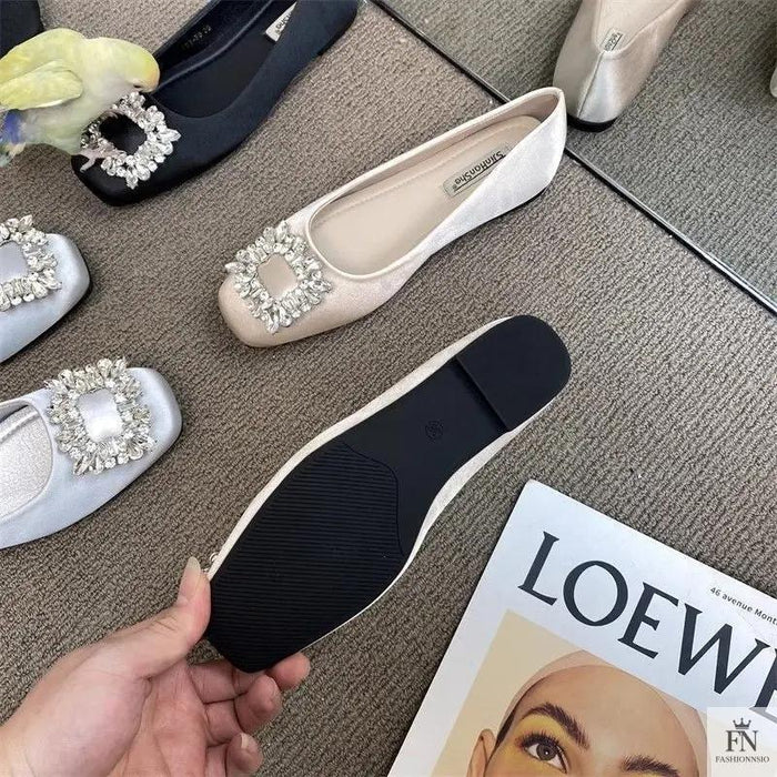Rhinestone Embellish Women Flats - Fashionnsio