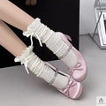 Rhinestone Strap Bow Block Heels - Fashionnsio