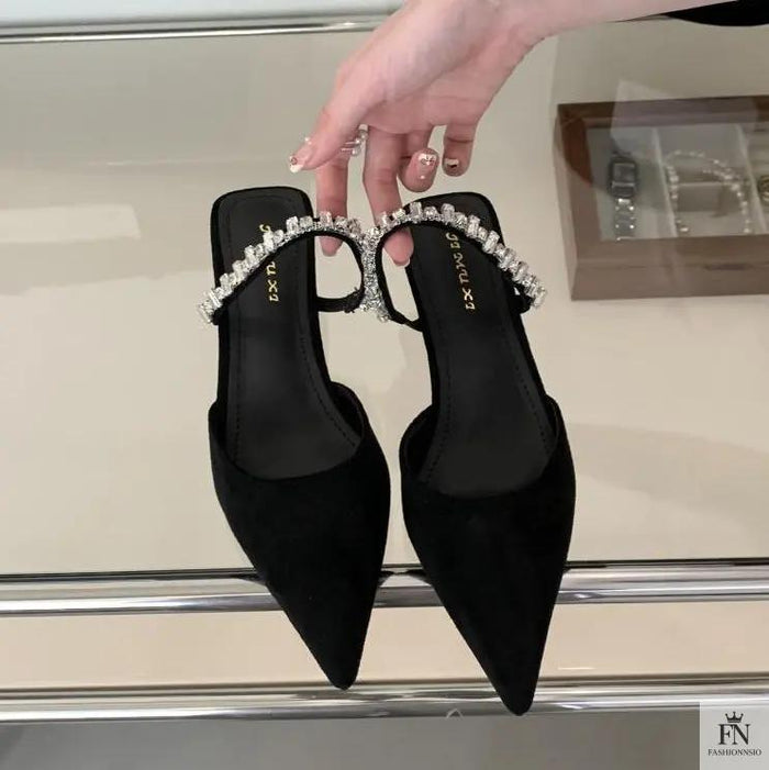 Rhinestone Strap Pointed Heels - Fashionnsio
