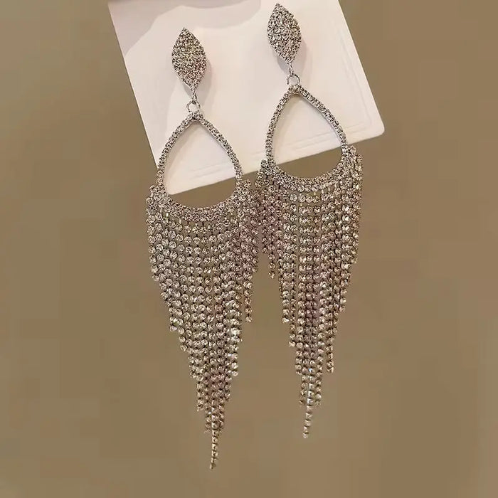 Rhinestone Water Drop Long Dangle Earrings fashionnsio