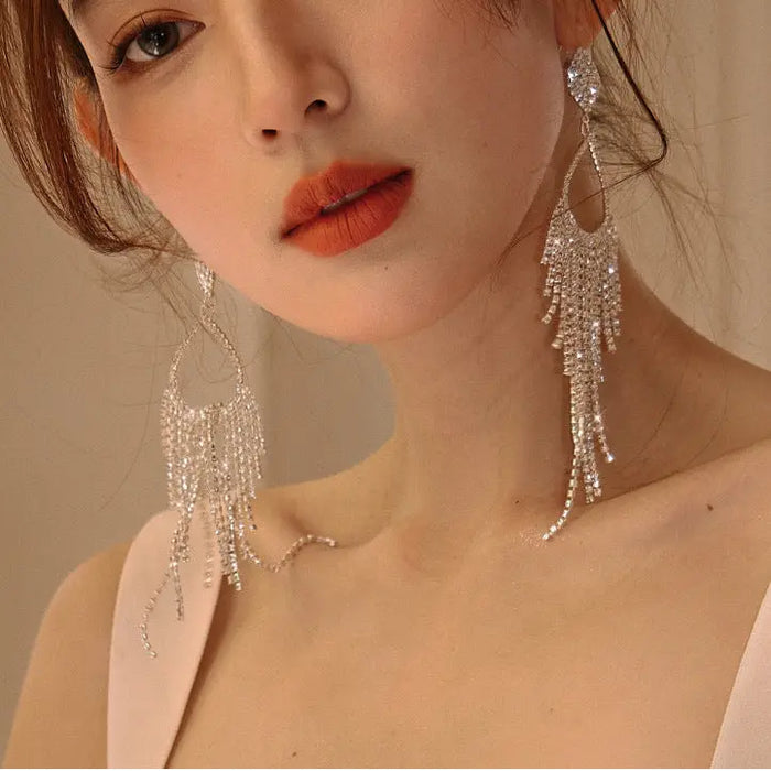 Rhinestone Water Drop Long Dangle Earrings fashionnsio