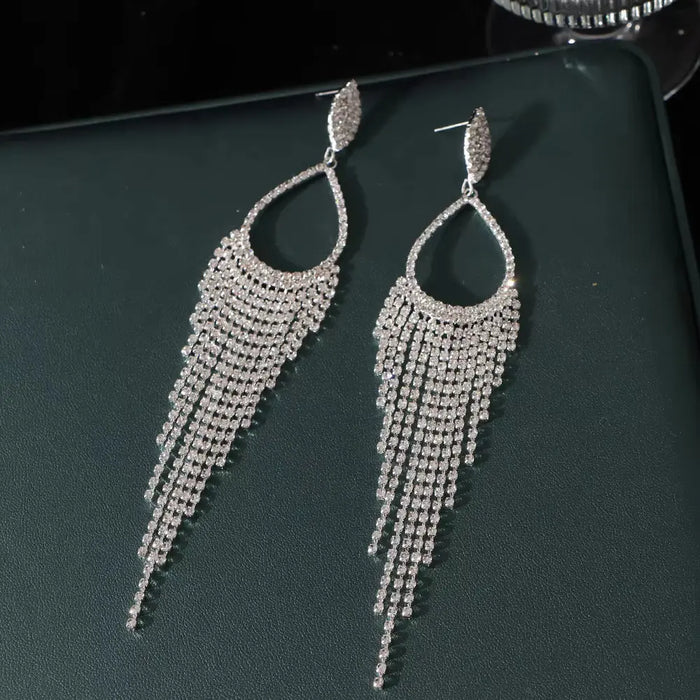 Rhinestone Water Drop Long Dangle Earrings fashionnsio