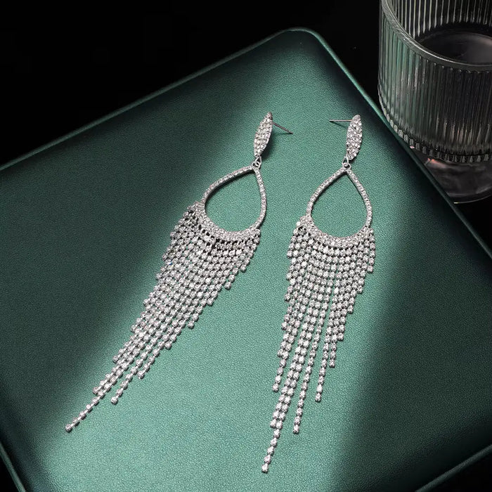 Rhinestone Water Drop Long Dangle Earrings fashionnsio