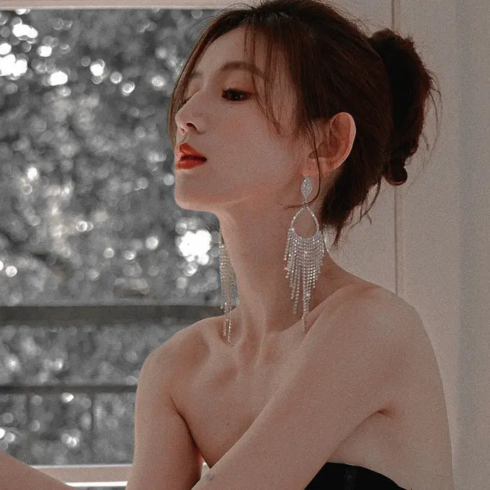 Rhinestone Water Drop Long Dangle Earrings fashionnsio