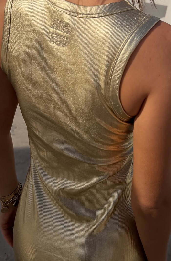 Ribbed Dress: Gold Metallic