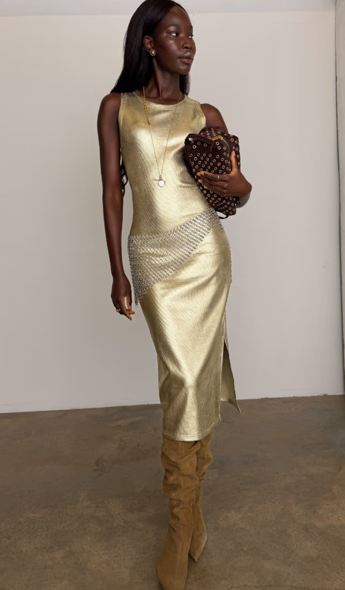 Ribbed Dress: Gold Metallic