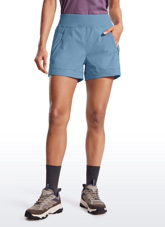 CRZ YOGA Women's Hiking Ripstop Mid-Rise Hiking Shorts Zip Pockets 4'' Universe Blue