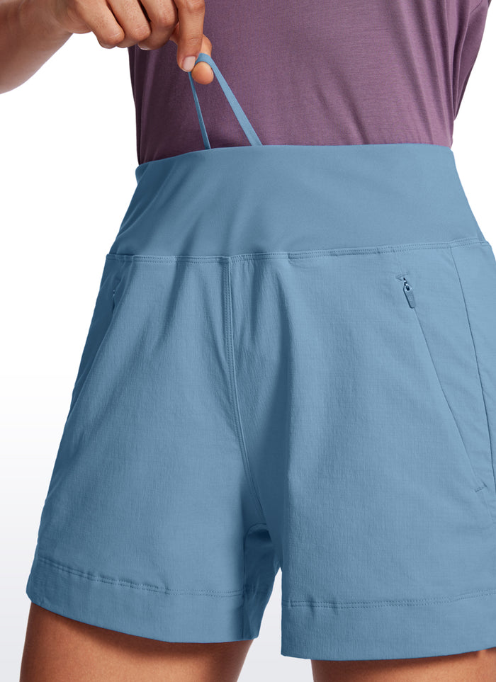CRZ YOGA Women's Hiking Ripstop Mid-Rise Hiking Shorts Zip Pockets 4'' Universe Blue