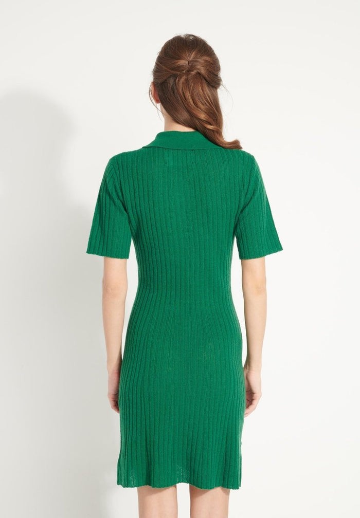 AVA 17 Robe col polo en cachemire déjaugé vert émeraude