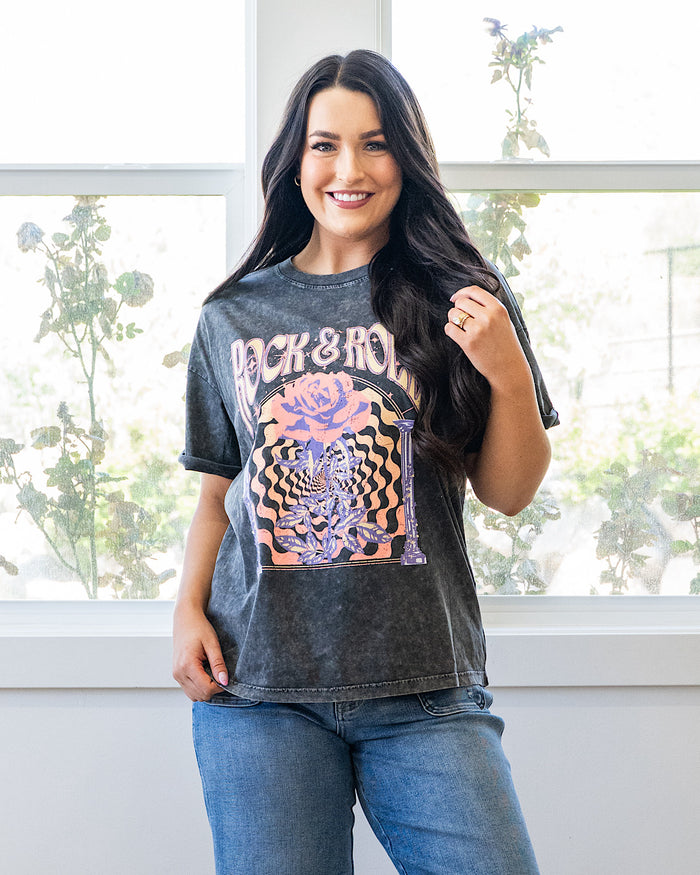 Rock & Roll Rose Black Mineral Wash Tee Zutter