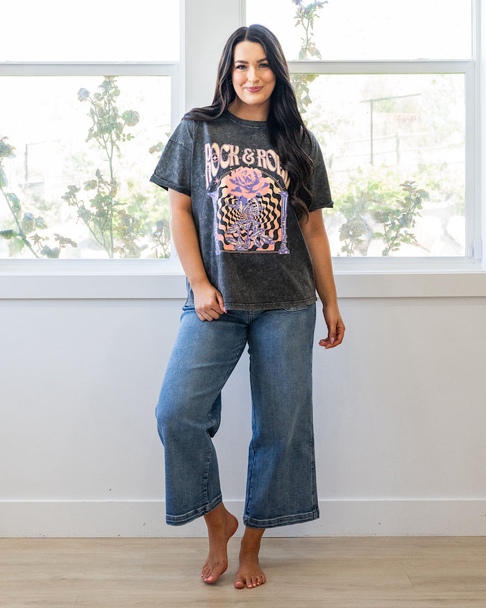 Rock & Roll Rose Black Mineral Wash Tee Zutter