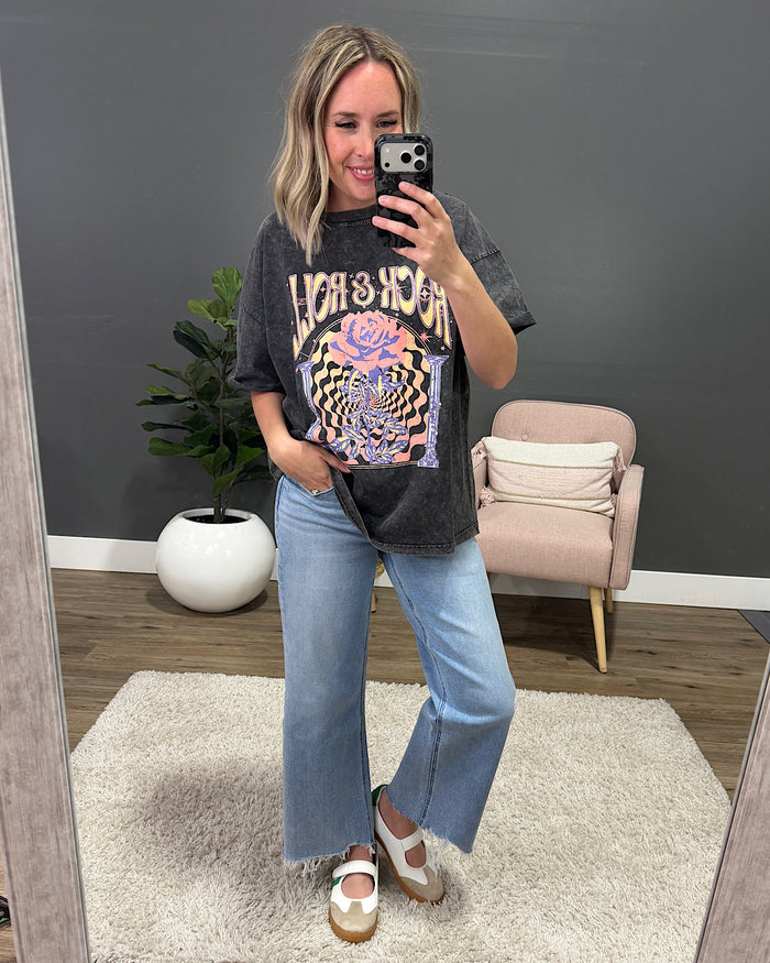 Rock & Roll Rose Black Mineral Wash Tee Zutter