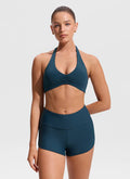 CRZ YOGA Women's Swimwear Ruched Front Halter Backless Bikini Top Insignia Blue