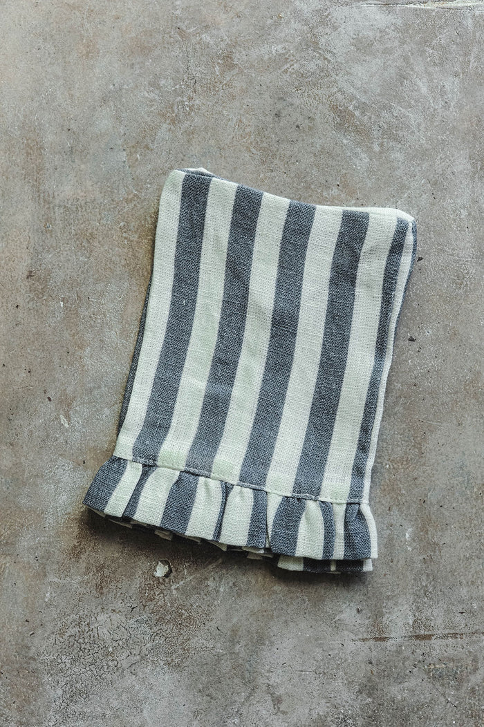 Ruffle Linen Tissue Cover - Denim Stripe