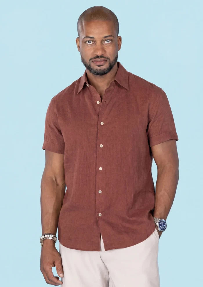 Rust Linen Blend T-Shirt - SARTORO