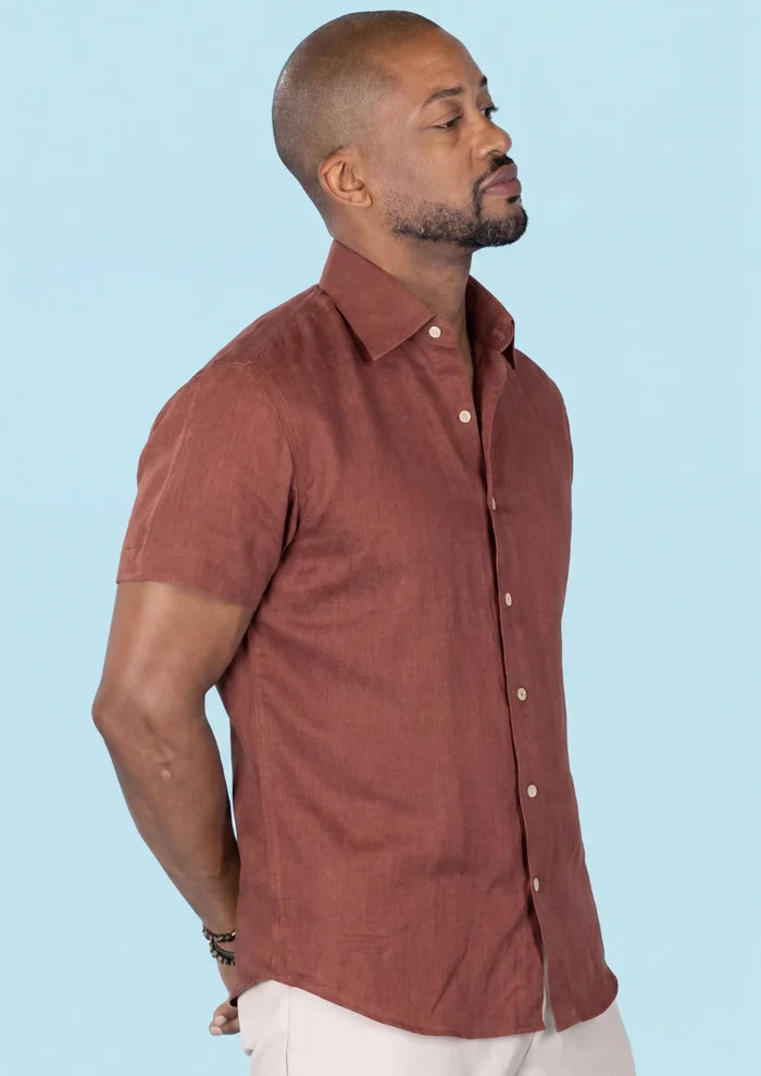 Rust Linen Blend T-Shirt - SARTORO