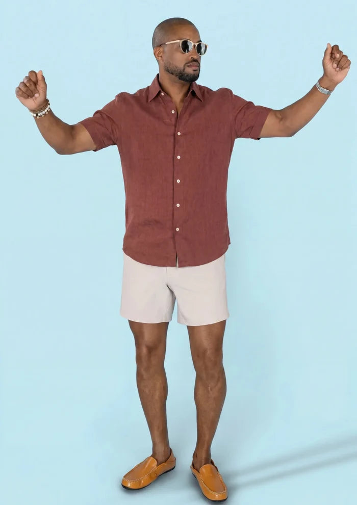 Rust Linen Blend T-Shirt - SARTORO