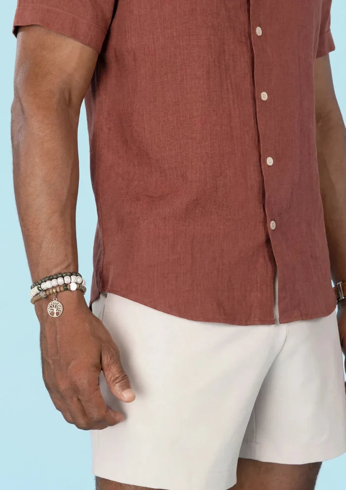 Rust Linen Blend T-Shirt - SARTORO