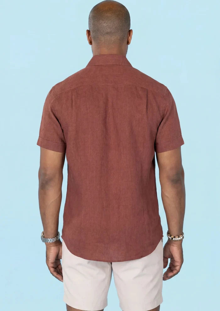 Rust Linen Blend T-Shirt - SARTORO