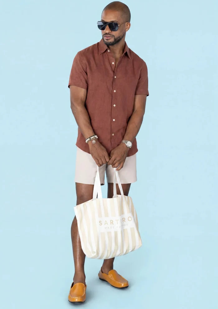 Rust Linen Blend T-Shirt - SARTORO