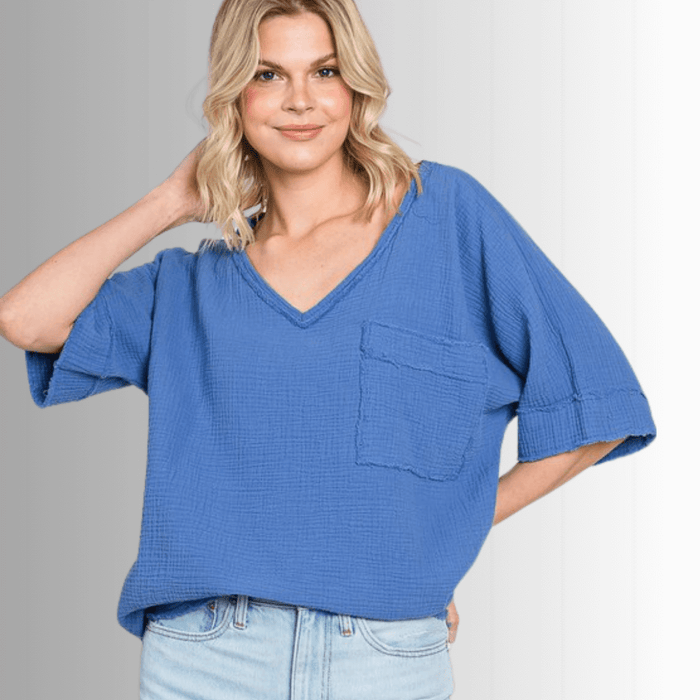 Ryleigh Double Gauze Stylish V-Neck Top for Effortless Elegance and Comfort - RFE Marketing Ventures
